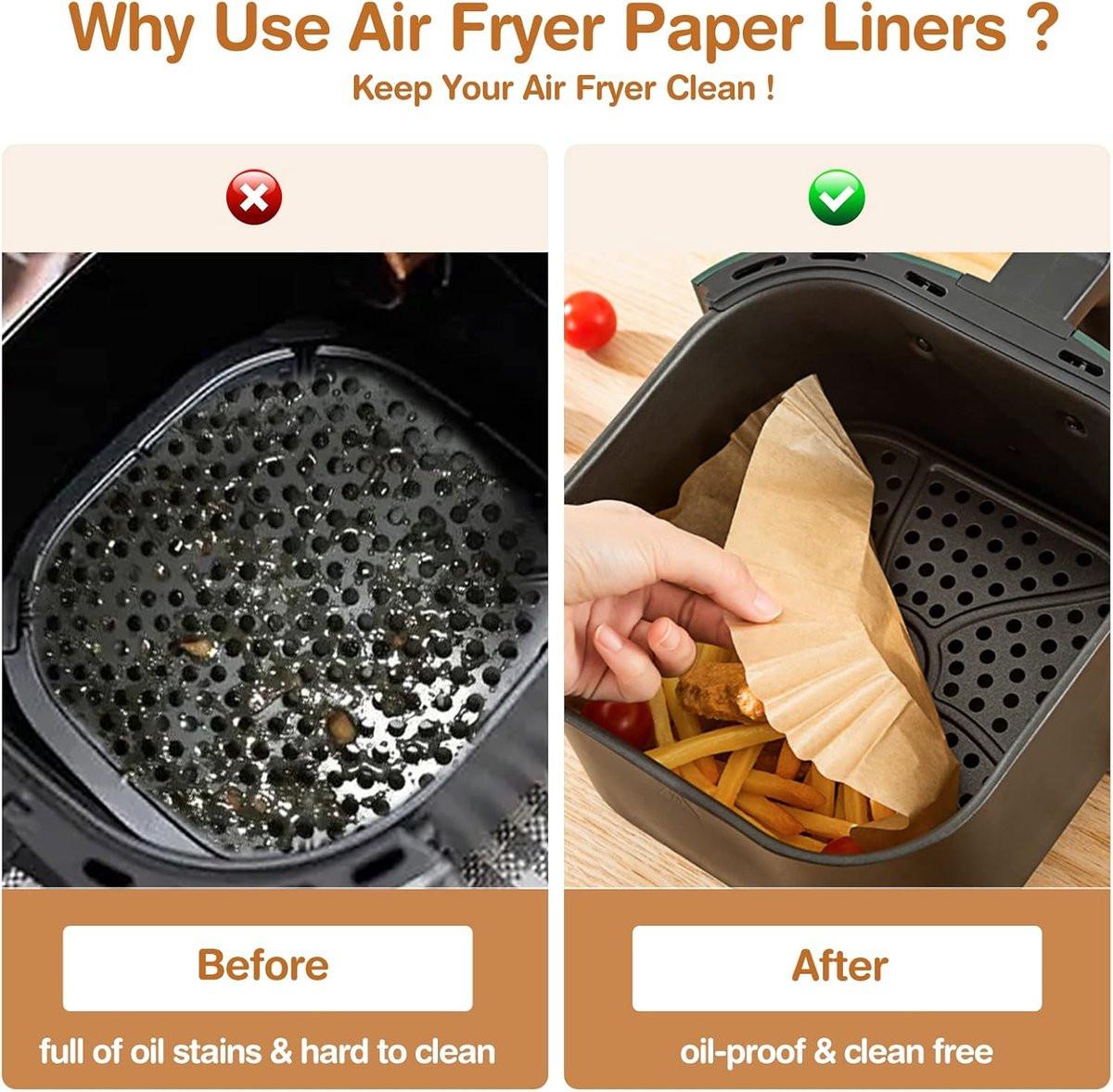 Airfryer Paper (100 sheets) - Airfryer Paper Mat 20 cm - Non-stick Airfryer Paper - Baking Mat - BPA-free - Suitable for 3-6 litre ovens - Baking Tray - Microwave-safe (square).