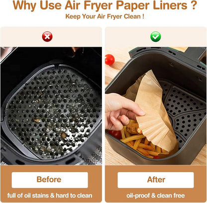 Airfryer Paper (100 sheets) - Airfryer Paper Mat 20 cm - Non-stick Airfryer Paper - Baking Mat - BPA-free - Suitable for 3-6 litre ovens - Baking Tray - Microwave-safe (square).