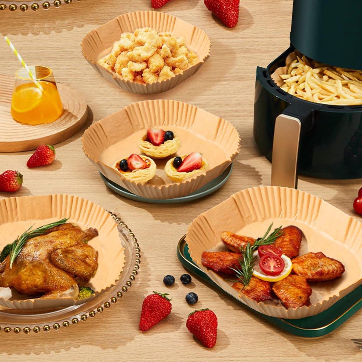 Airfryer Paper (100 sheets) - Airfryer Paper Mat 20 cm - Non-stick Airfryer Paper - Baking Mat - BPA-free - Suitable for 3-6 litre ovens - Baking Tray - Microwave-safe (square).