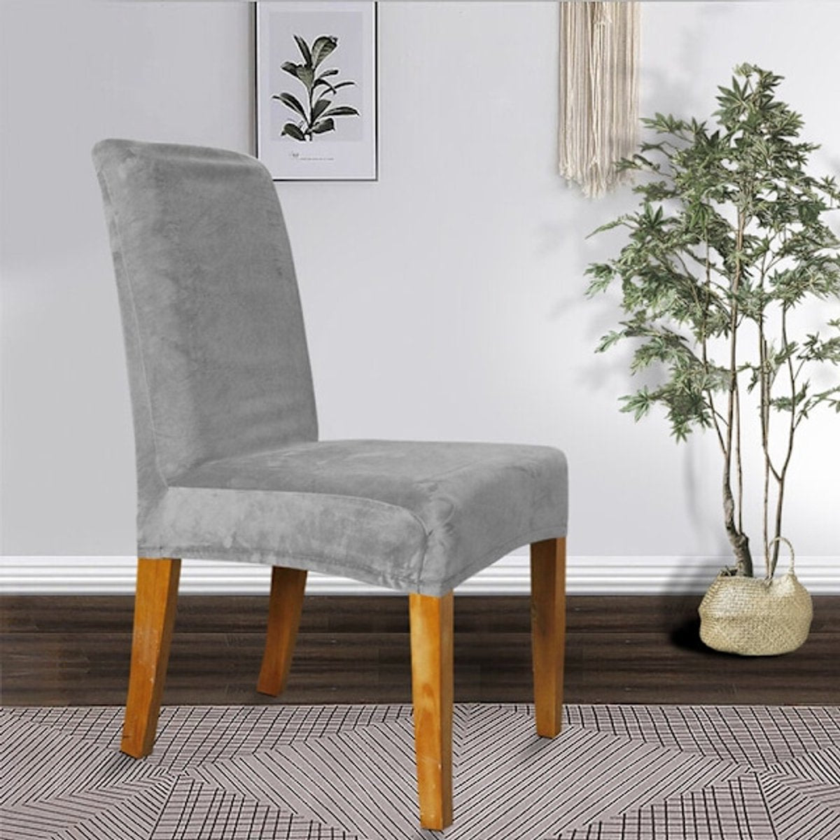 Chair Covers - Set of Velvet Chair Covers - Gray Chair Covers - Stretch Dining Chair Covers - Set of 6