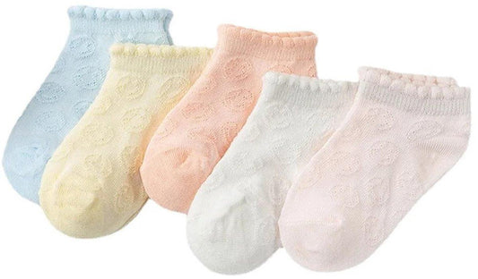 Baby socks - (5 pairs) - Socks - Children's socks - 100% cotton baby socks - Suitable for toddlers and children - Breathable lace mesh socks size M - Suitable for children from 1 to 3 years.