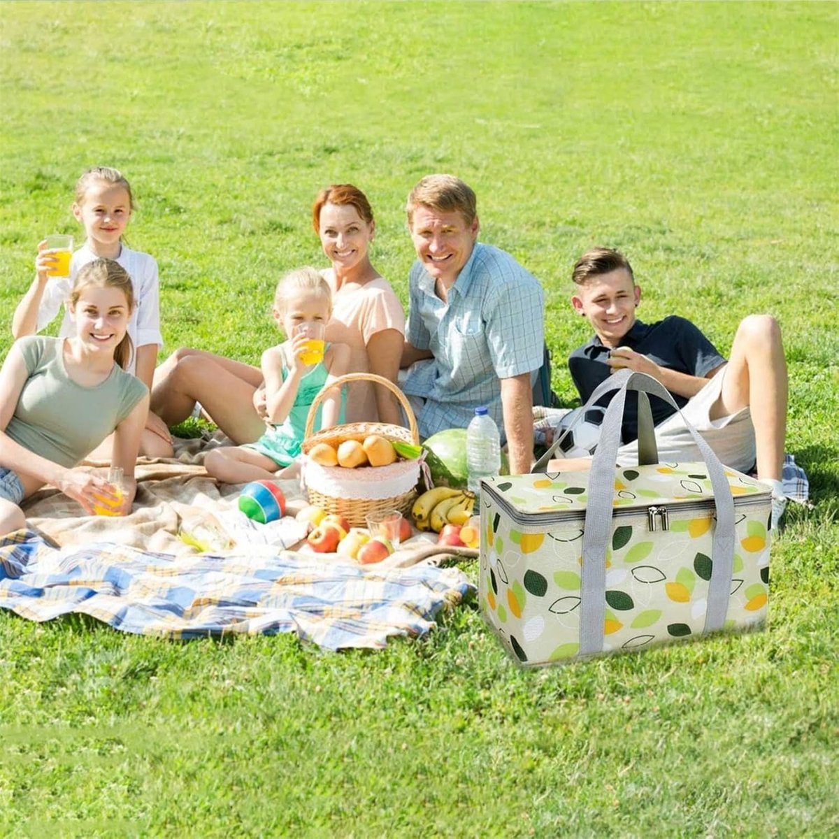 Large Cooler Bag - Picnic Cooler Bag, Lunch Bag - Lined - Keep Warm or Cold - Insulated Cooler Bag for Camping, BBQ, Home, Car & Outdoor Activities.