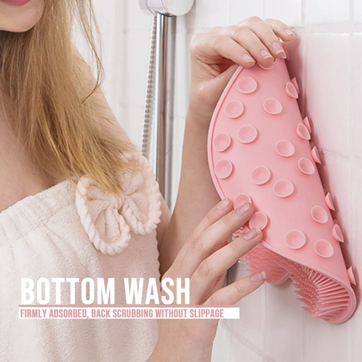 Shower Mat - Non-Slip Bath Mat - Foot Cleansing Pad, Back Scrub Pad, Exfoliating Bath Scrub Pad, Non-Slip Wall Suction Cup - Suitable for Men and Women (Gray)