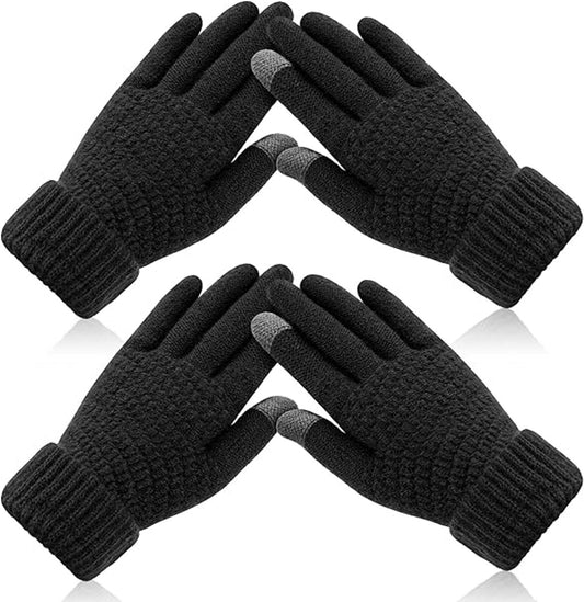 Winter Gloves - Two-pack - Men's Gloves - Warm and Soft - Winter Gloves with Touchscreen - Elastic Cuffs - Knitted Gloves - Suitable for Cold Weather (Black)