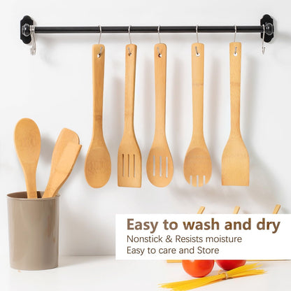 cookware set - 6-piece bamboo spatula and spoon set - Suitable for cooking - Wooden cookware