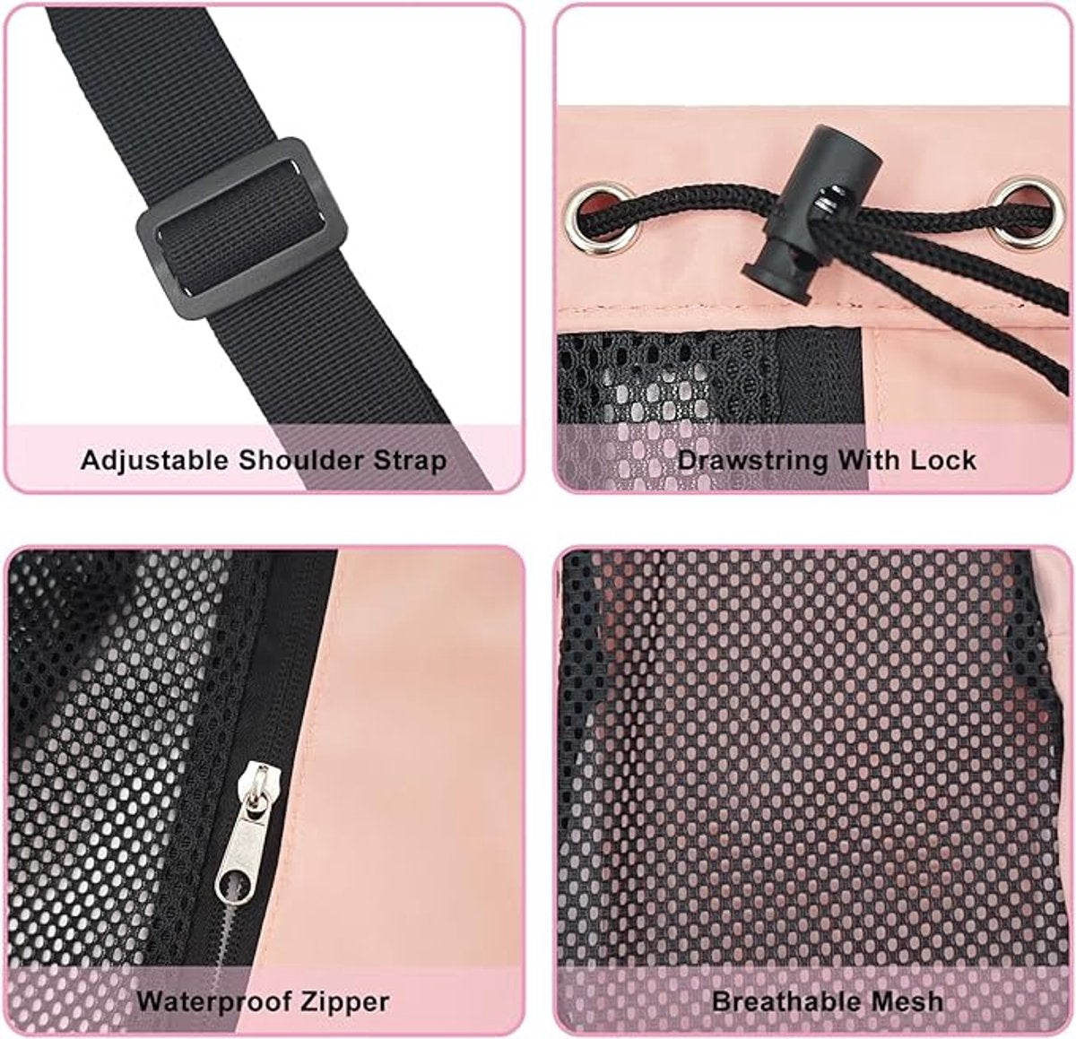 Backpack - Sports Bag - Travel Bag - Training Bag - Swimming Bag - 30*15*45cm - Mesh Material - Drawstring Design - Side Storage Space - Unisex - Suitable for Fitness, Swimming, Travel, Dancing, Camping（Pink）