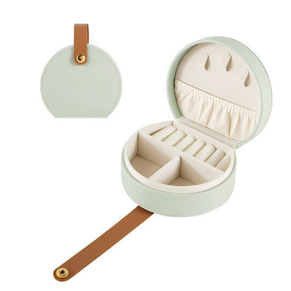 Small portable leather jewelry box - travel box - for necklaces, rings and earrings - green