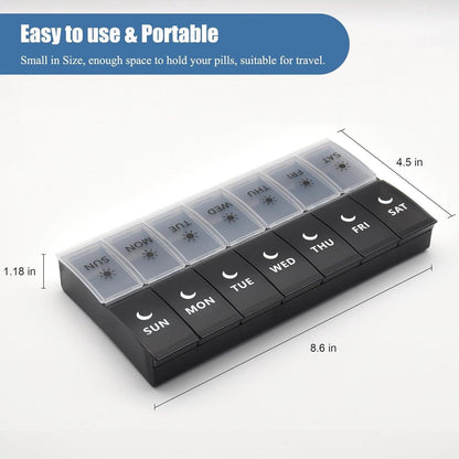 Storage Box - Vitamin Box Medicine Dispenser - Twice Daily (Black & White)