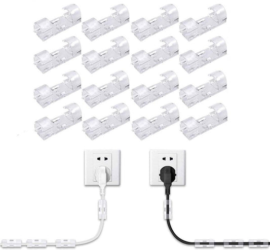 40 7mm Cable Organizer Clips with Adhesive Backing - Wall Mount Cable Clips - Cable Holder with Clips - Cable Clips for Home or Office - Desk Cables - Wall - Cable Management for TV, PC and Laptops.