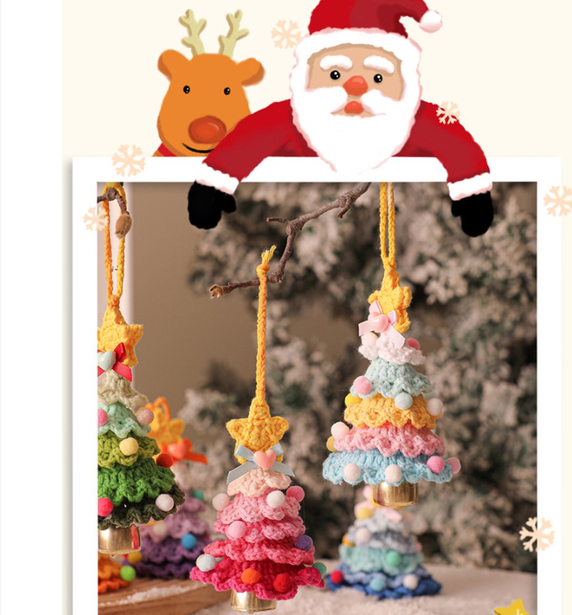 Christmas Decorations - Crochet Christmas Tree Bell Decorations - Small Christmas Decorations - Car Decorations - Christmas Tree Decorations - Ornaments - Specimens - Style A