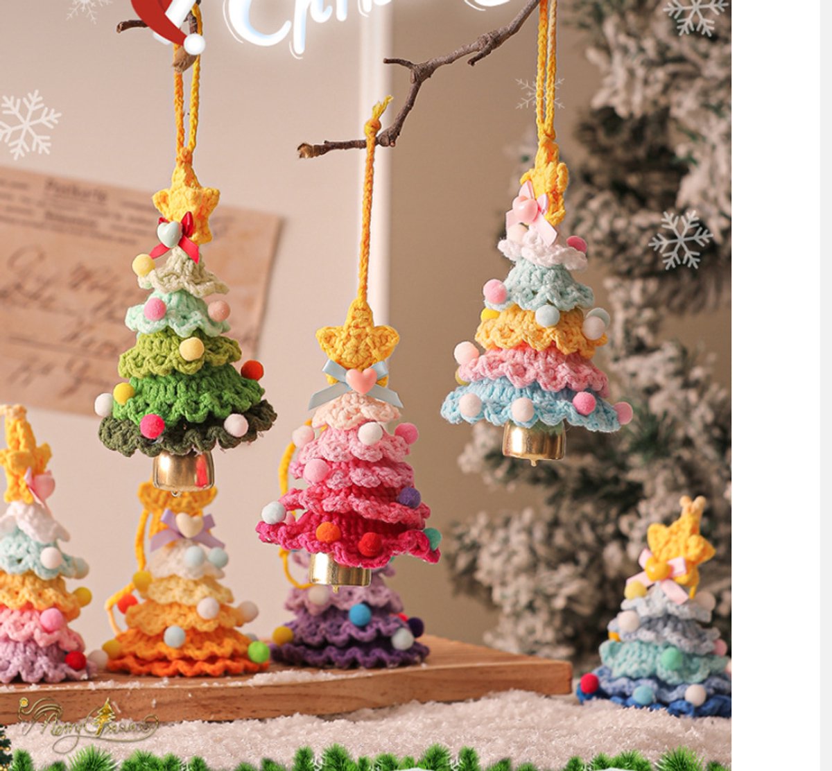 Christmas Decorations - Crochet Christmas Tree Bell Decorations - Small Christmas Decorations - Car Decorations - Christmas Tree Decorations - Ornaments - Specimens - Style A
