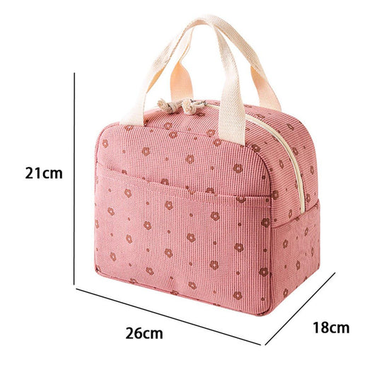 Lunch Bag - Corduroy - Lunch Box for Students/Work - Insulated Bag - Waterproof - Portable Handle - Cute Lunch Bag - Pink.