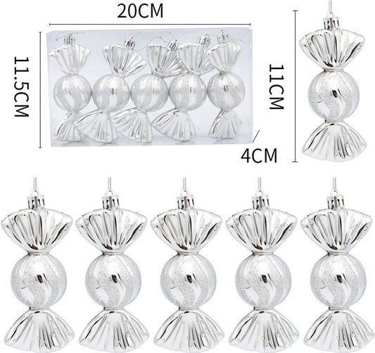 Christmas Decorations - Christmas Decorations - Painted Candy Christmas Tree Decorations - Silver (5 per box)