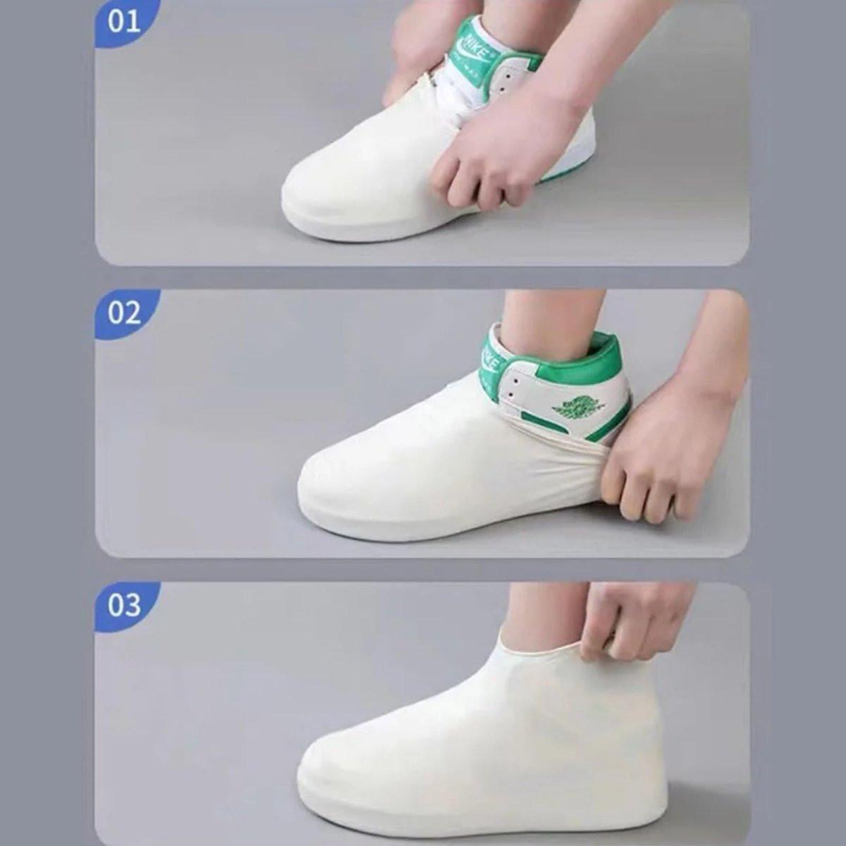 Overshoes - 1 Pair - Waterproof Silicone Overshoes - Reusable, Non-slip, Suitable for Outdoor Activities (White - Size M).