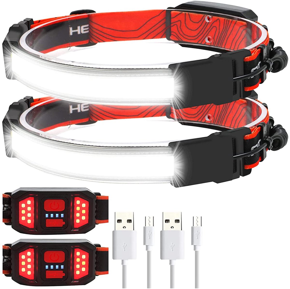 Headlamp LED Rechargeable - Headlight - 2-Pack Rechargeable LED Headlamp - 230Â° Wide Angle Lighting - High Lumens, 3 Modes - Lightweight Headlamp - Suitable for Running, Cycling, Camping.