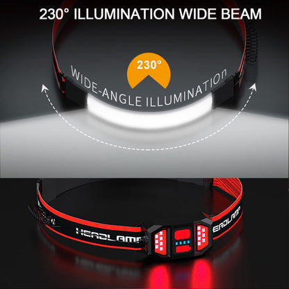 Headlamp LED Rechargeable - Headlight - 2-Pack Rechargeable LED Headlamp - 230Â° Wide Angle Lighting - High Lumens, 3 Modes - Lightweight Headlamp - Suitable for Running, Cycling, Camping.