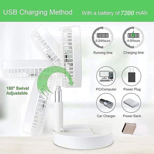 Folding Desk Fan - Adjustable Design - Cordless & Versatile - Foldable Standing Desk Fan.