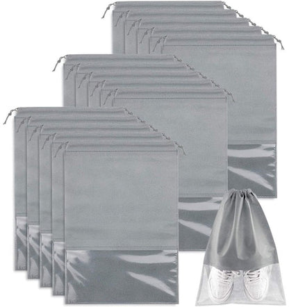 Shoe Travel Bags - Non-Woven Dust Bags - Medium to Large - Portable Drawstring - Space-Saving Shoe Storage Bags Organizer - Pack of 15