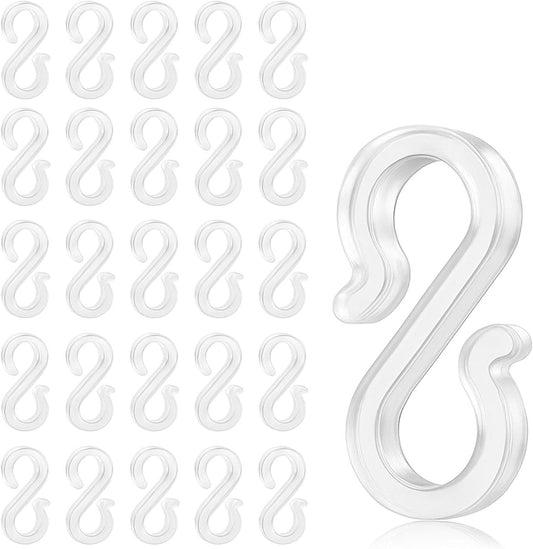 Hooks - Groove Hooks - 50 pieces - 3.5 cm - Transparent - Reusable plastic - Mini S-shaped design - Groove clips for outdoor lighting - Holds Christmas decorations securely