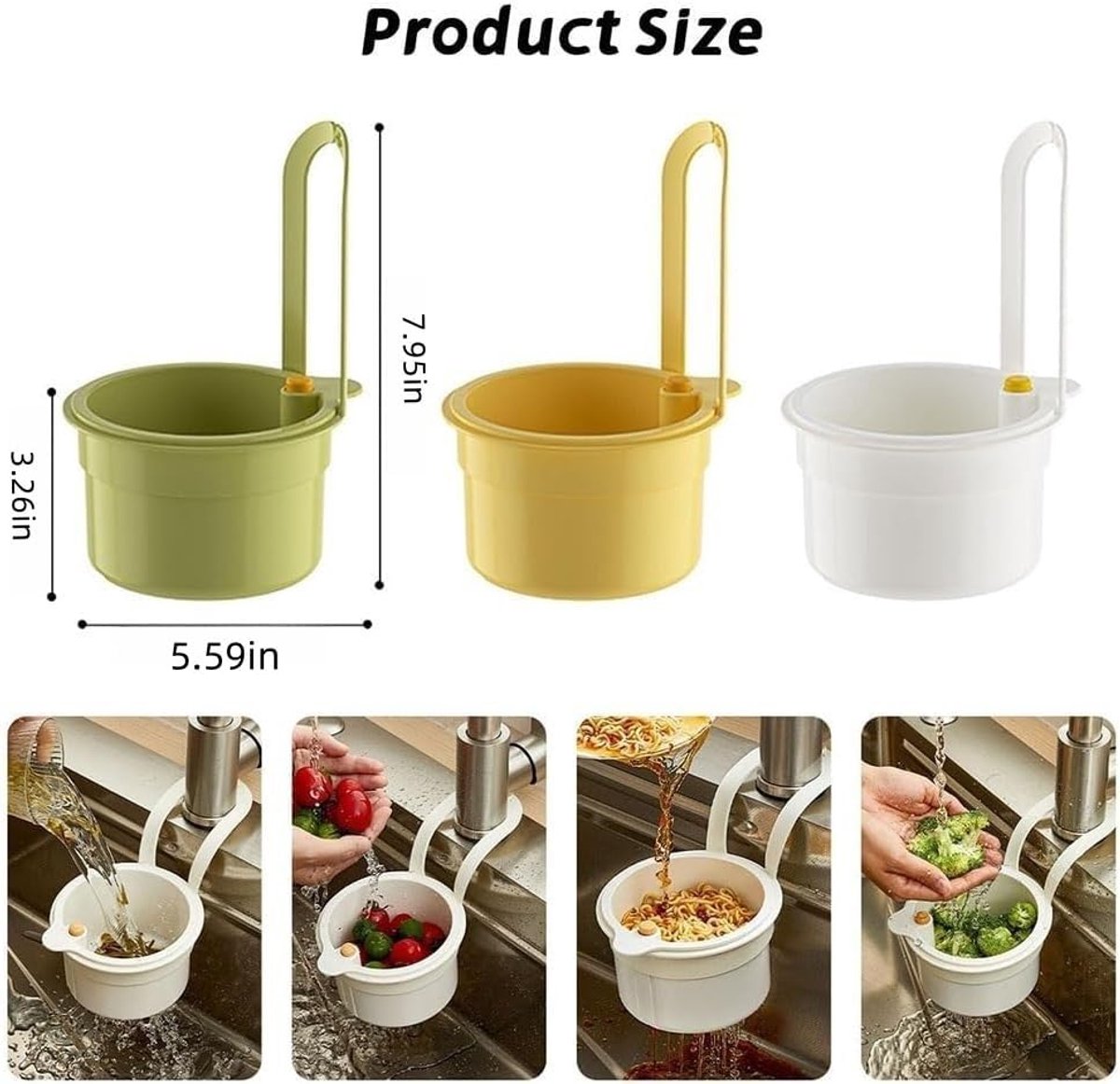 Kitchen drain strainer for the faucet - Multifunctional drain strainer for food waste - Tiltable with push mechanism - White