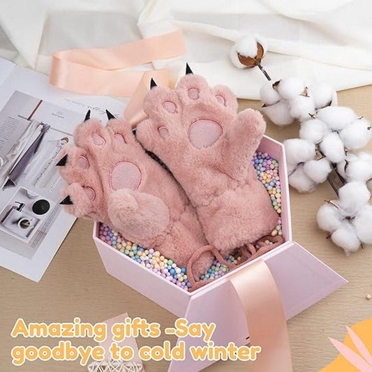 Gloves - 1 pair - Winter gloves - Cartoon gloves - Neckband - Children's gloves - Warm gloves - Plush gloves - One sizeï¼Pinkï¼.