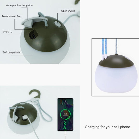 Night Light - Outdoor Camping Lamp - Atmospheric Decorative Lighting - Round Camping Lamp - 3 Brightness Levels - Hook Mount - Suitable for emergencies, tents, fishing, and other occasions. (Green).