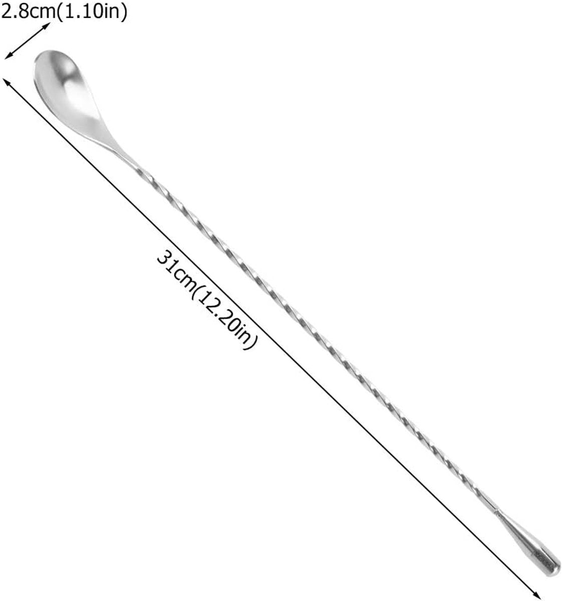 Stirring Spoons - 2 Pack - Stainless Steel Cocktail Spoons - 30cm Stainless Steel Cocktail Spoons - Long Handle Cocktail Mixer with Spiral Design - Suitable for bars, kitchens and other occasions.