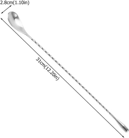 Stirring Spoons - 2 Pack - Stainless Steel Cocktail Spoons - 30cm Stainless Steel Cocktail Spoons - Long Handle Cocktail Mixer with Spiral Design - Suitable for bars, kitchens and other occasions.