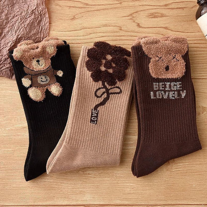 Socks 3-pack - House socks - fluffy socks - Casual socks - Indoor & Outdoor Wearable - Soft & Warm - socks men - socks women - Unisex Women - Size 36 to 42 - Black Bear
