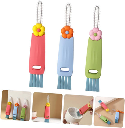 Brush - 3-piece set - Multifunctional cleaning brush - With soft bristles - Suitable for glass lids and bottle caps - Ideal for small spaces and cup accessories