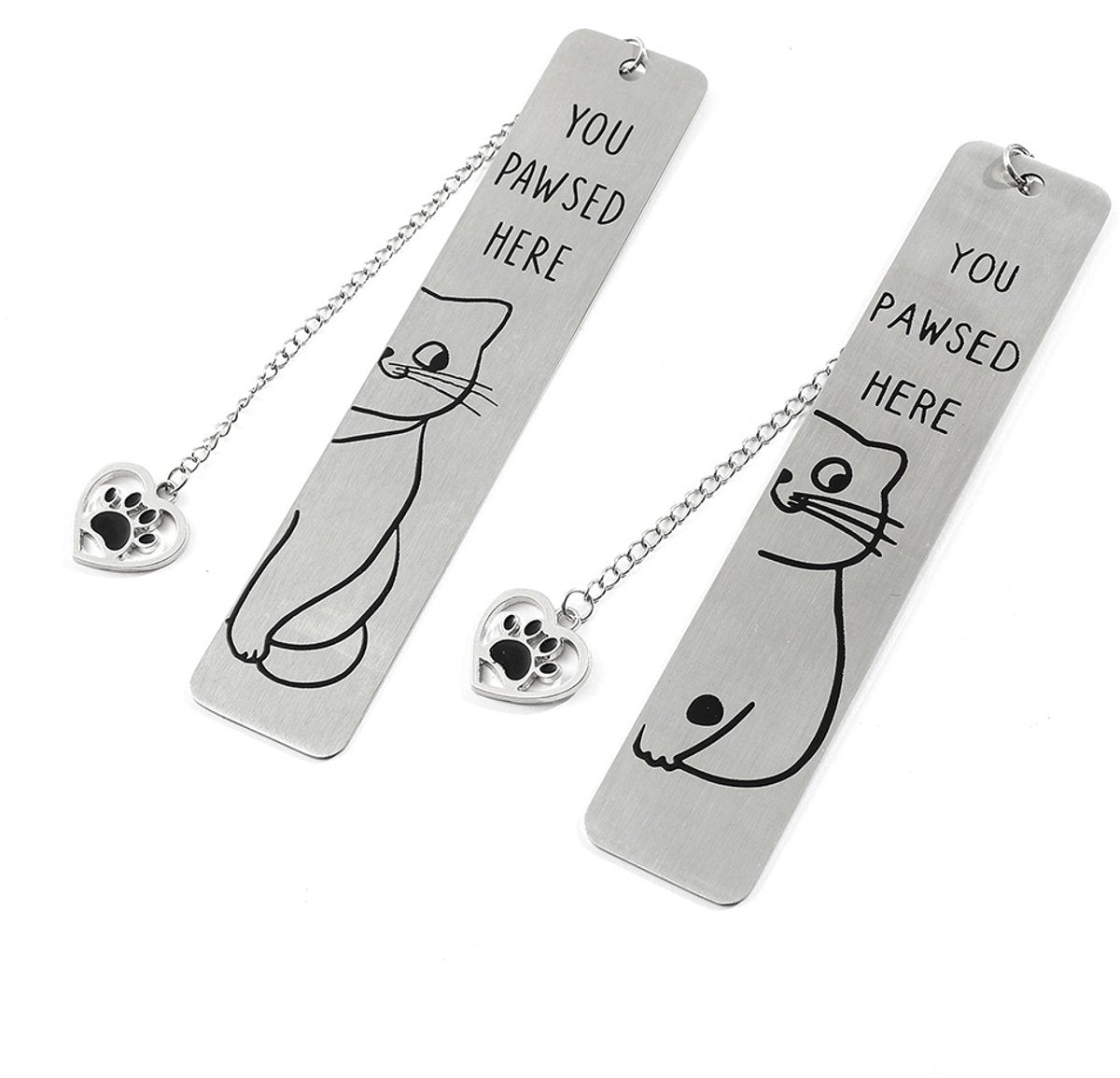Bookmarks - Set of 2 - Cat Bookmarks - Cute Bookmarks - Bookmark Gifts for Book Lovers - Reading Bookmarks - Gifts for Boys, Girls, Kids & Friends - Cool School Supplies & Reading Gift - Stainless Steel.