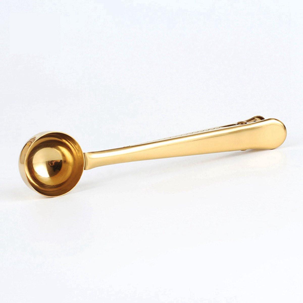 Coffee spoon - measuring spoon with closing clip - coffee accessories - bean spoon - measuring spoon - gold.