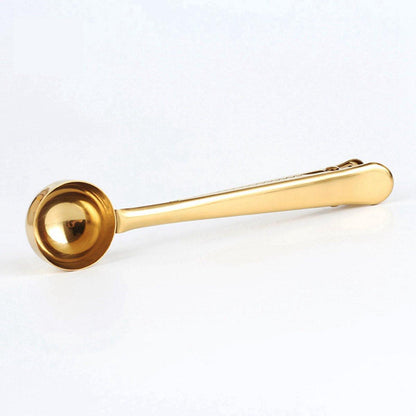 Coffee spoon - measuring spoon with closing clip - coffee accessories - bean spoon - measuring spoon - gold.