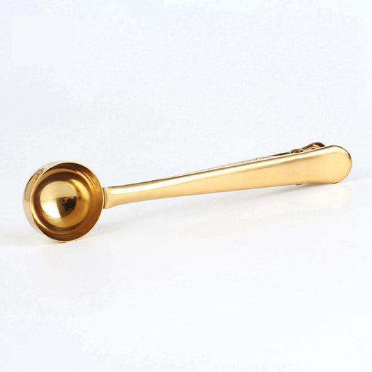 Coffee spoon - measuring spoon with closing clip - coffee accessories - bean spoon - measuring spoon - gold.