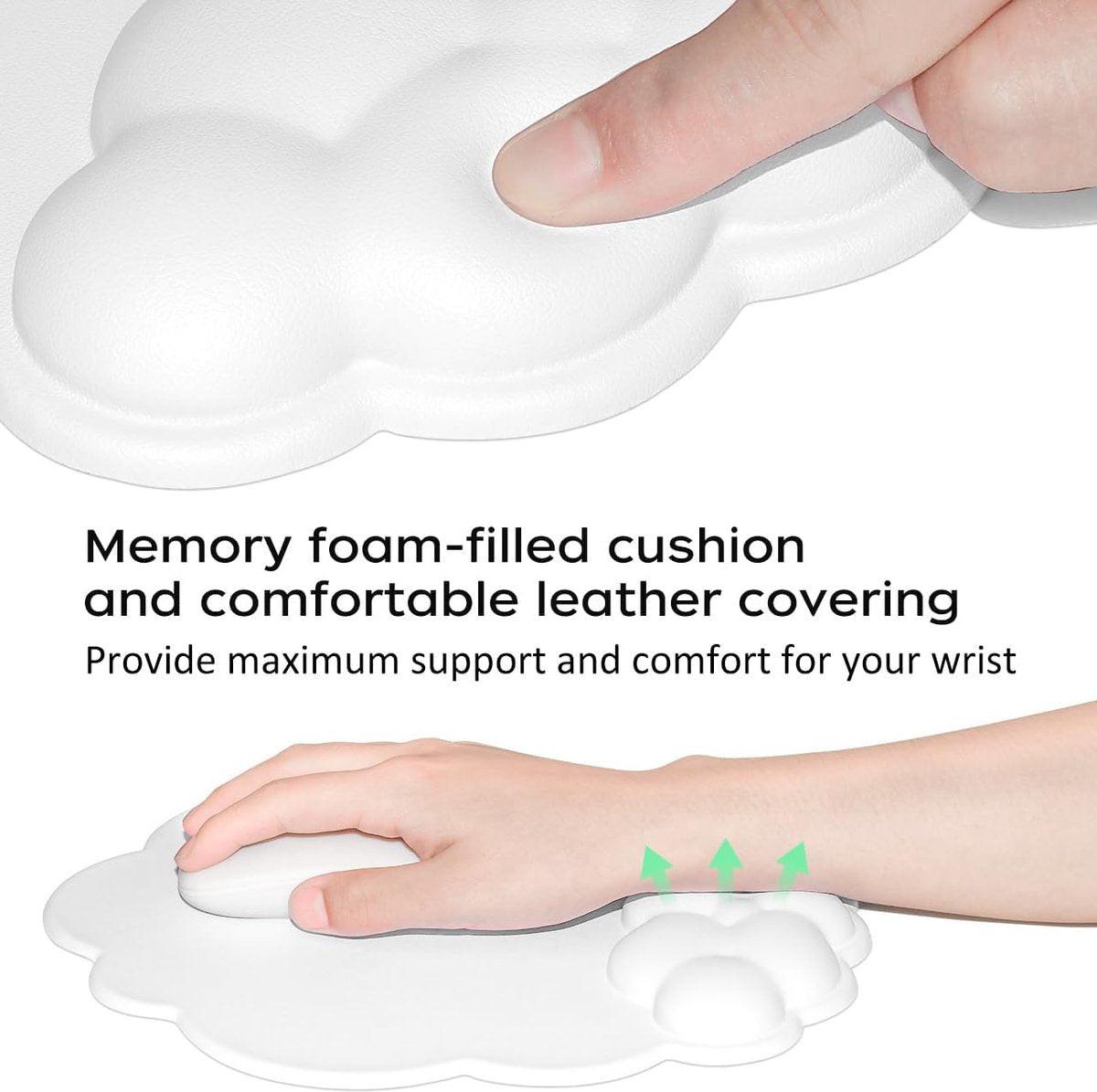 Mouse Pad - Mouse Pad with Wrist Rest - Ergonomic Mouse Pad - Mouse Pad with Leather Surface, Suitable for Computers, Laptops, Office, Home and Travel, with Non-Slip Bottom - White.