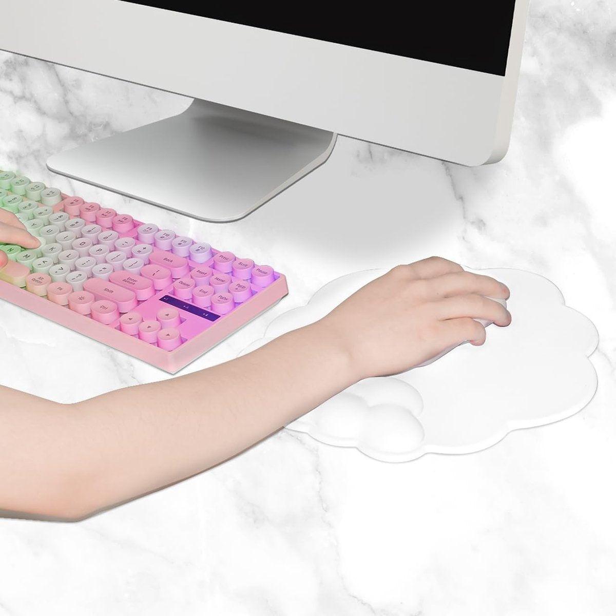Mouse Pad - Mouse Pad with Wrist Rest - Ergonomic Mouse Pad - Mouse Pad with Leather Surface, Suitable for Computers, Laptops, Office, Home and Travel, with Non-Slip Bottom - White.