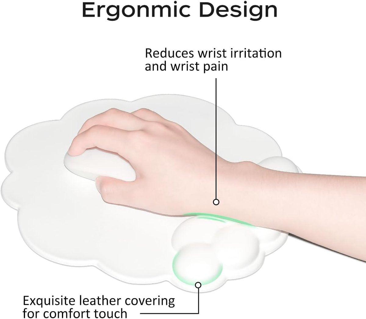 Mouse Pad - Mouse Pad with Wrist Rest - Ergonomic Mouse Pad - Mouse Pad with Leather Surface, Suitable for Computers, Laptops, Office, Home and Travel, with Non-Slip Bottom - White.