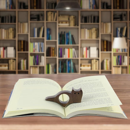 Book Binder - Cat-shaped book binder - Smooth walnut bookshelf - Thumb-shaped book binder - Reading aid - Ideal gift and reading accessory for book lovers - Gift for book lovers and literature enthusiasts (M)