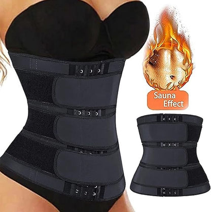 Women Sweat Reducer Training Belt - Sweatband - Waist Trainer - Slimming Belly Band - 3-Row Closure & Breathable Material - Extended Sizes (S to 6XL) - Black, XL