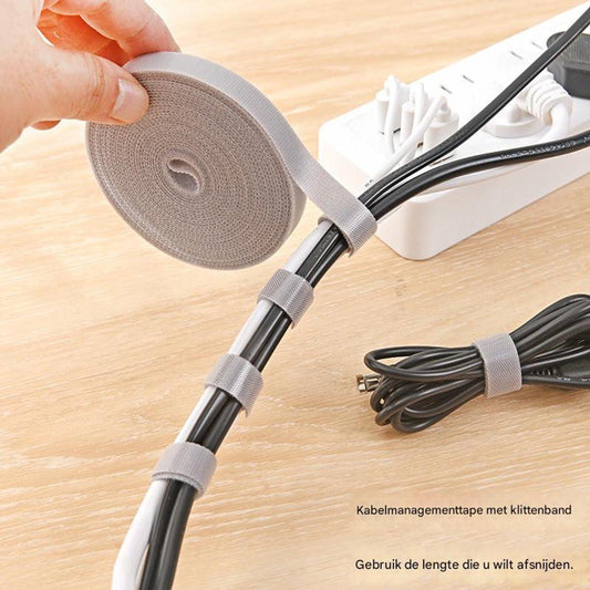 Cable Organizer with Velcro - Cable Ties for Data Cables - Reusable Straps - For storing mobile phone cables, laptop cables and chargers (Gray roll, 5 meters * 1.2 cm).