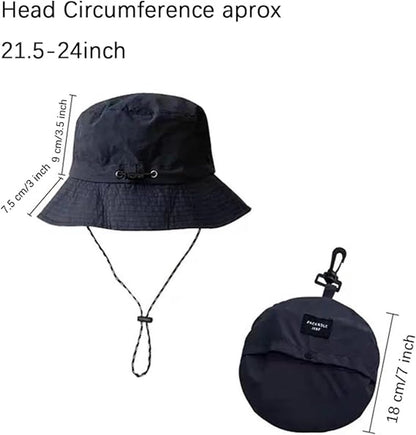 Hat - Sun Hat - Outdoor Jungle Hat - Foldable Bucket Hat - Rain Hat - Unisex - With Removable Chin Strap - 2-Piece (Black + Brick Red)