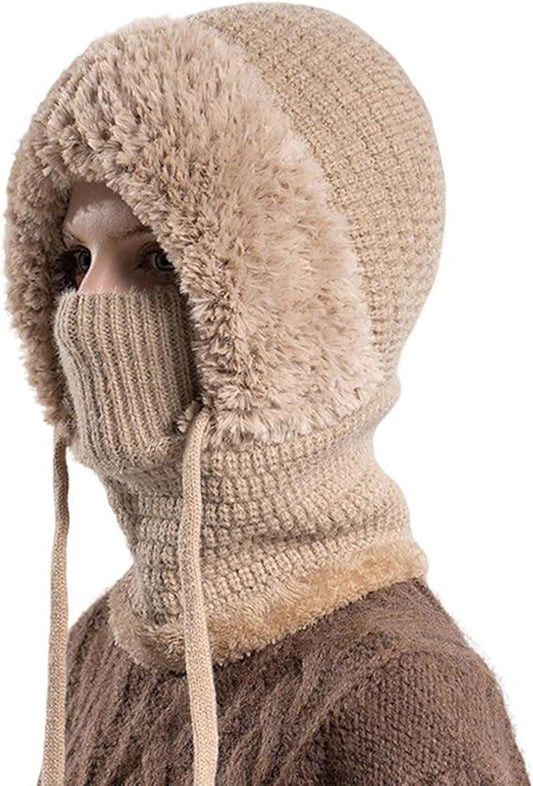 3-in-1 Insulated Hat, Scarf & Face Mask - Ski Face Mask - Warm Knitted Windproof Headband/Scarf for Fall/Winter - Suitable for Skiing, Hiking and Other Outdoor Sports - Khaki.