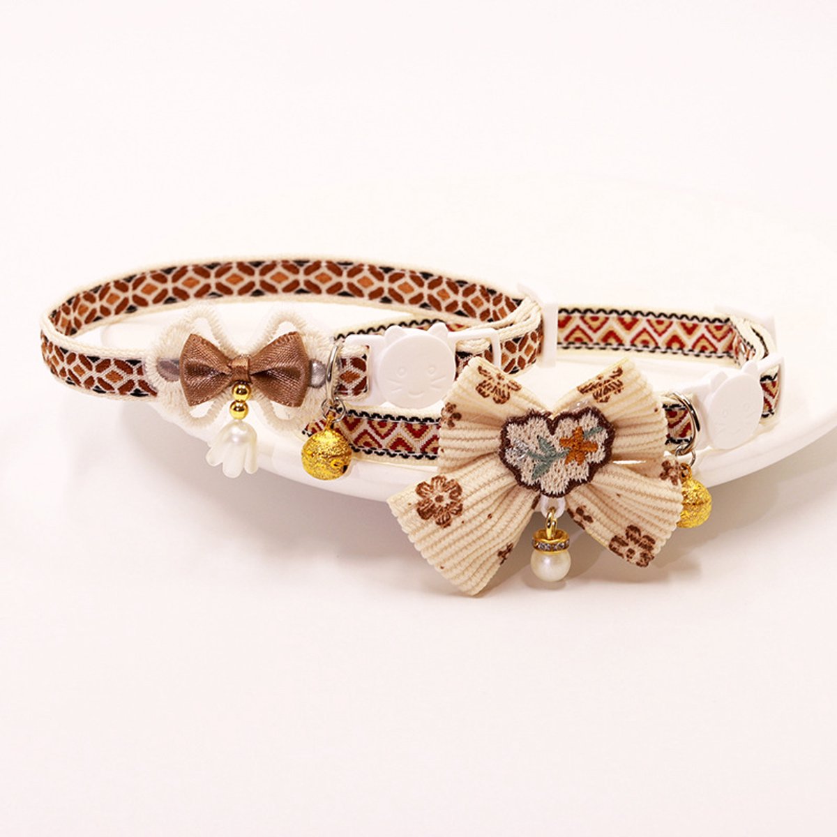Cat Collar - Bow and Bell Collar - Adjustable Kitten Collar - Dog Collar - Lightweight Safety Collar for Pets (Set of 6)