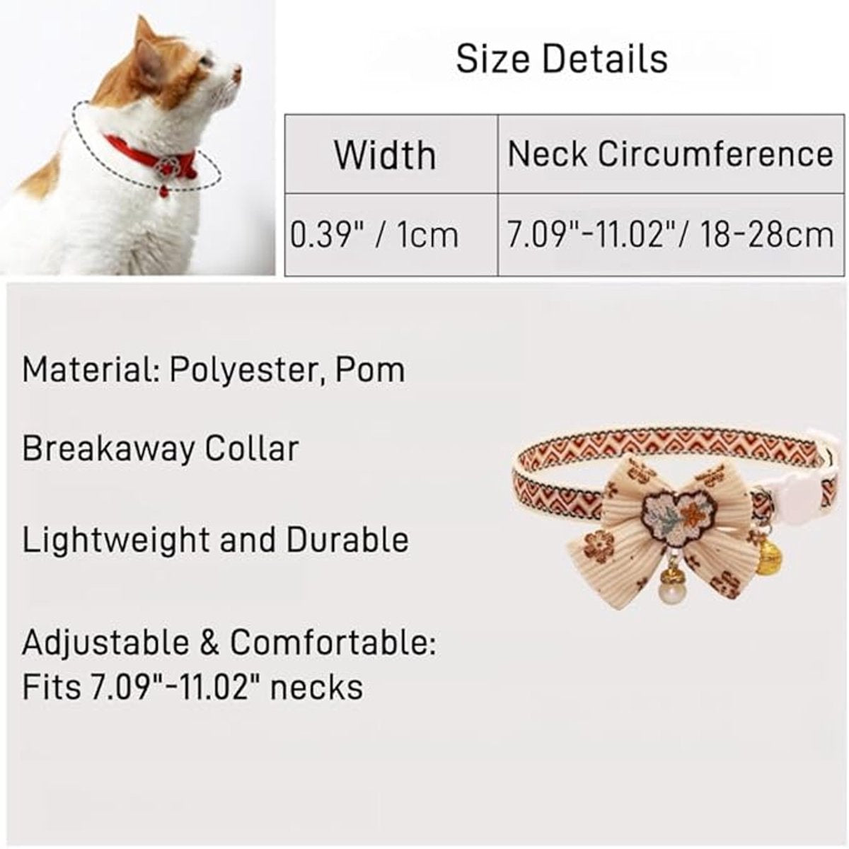 Cat Collar - Bow and Bell Collar - Adjustable Kitten Collar - Dog Collar - Lightweight Safety Collar for Pets (Set of 6)
