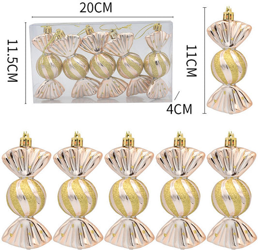 Christmas Decorations - Christmas Decorations - Painted Candy Christmas Tree Decorations - Champagne (5 per box)