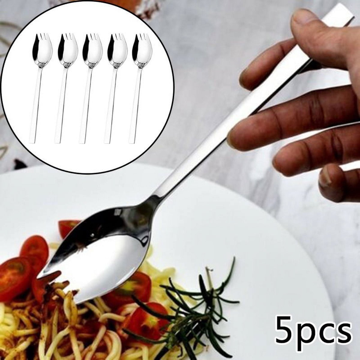 5-piece stainless steel cutlery set - fork and spoon - soup, salad and noodle spoons and forks
