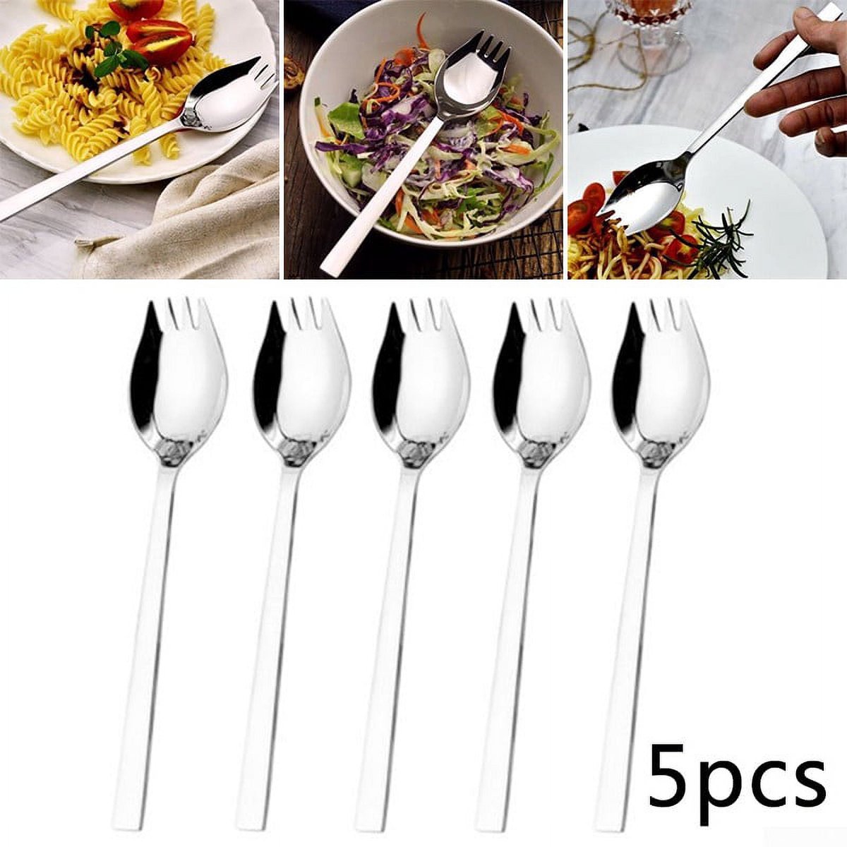 5-piece stainless steel cutlery set - fork and spoon - soup, salad and noodle spoons and forks