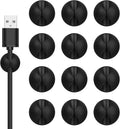 Pack of 12 Cable Clips - Black, Self-Adhesive Cable Organizer - Charger Holder - Cable Organizer - Suitable for bedside tables, desks, offices and for storing mice..