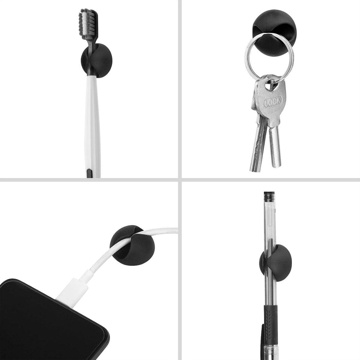 Pack of 12 Cable Clips - Black, Self-Adhesive Cable Organizer - Charger Holder - Cable Organizer - Suitable for bedside tables, desks, offices and for storing mice..