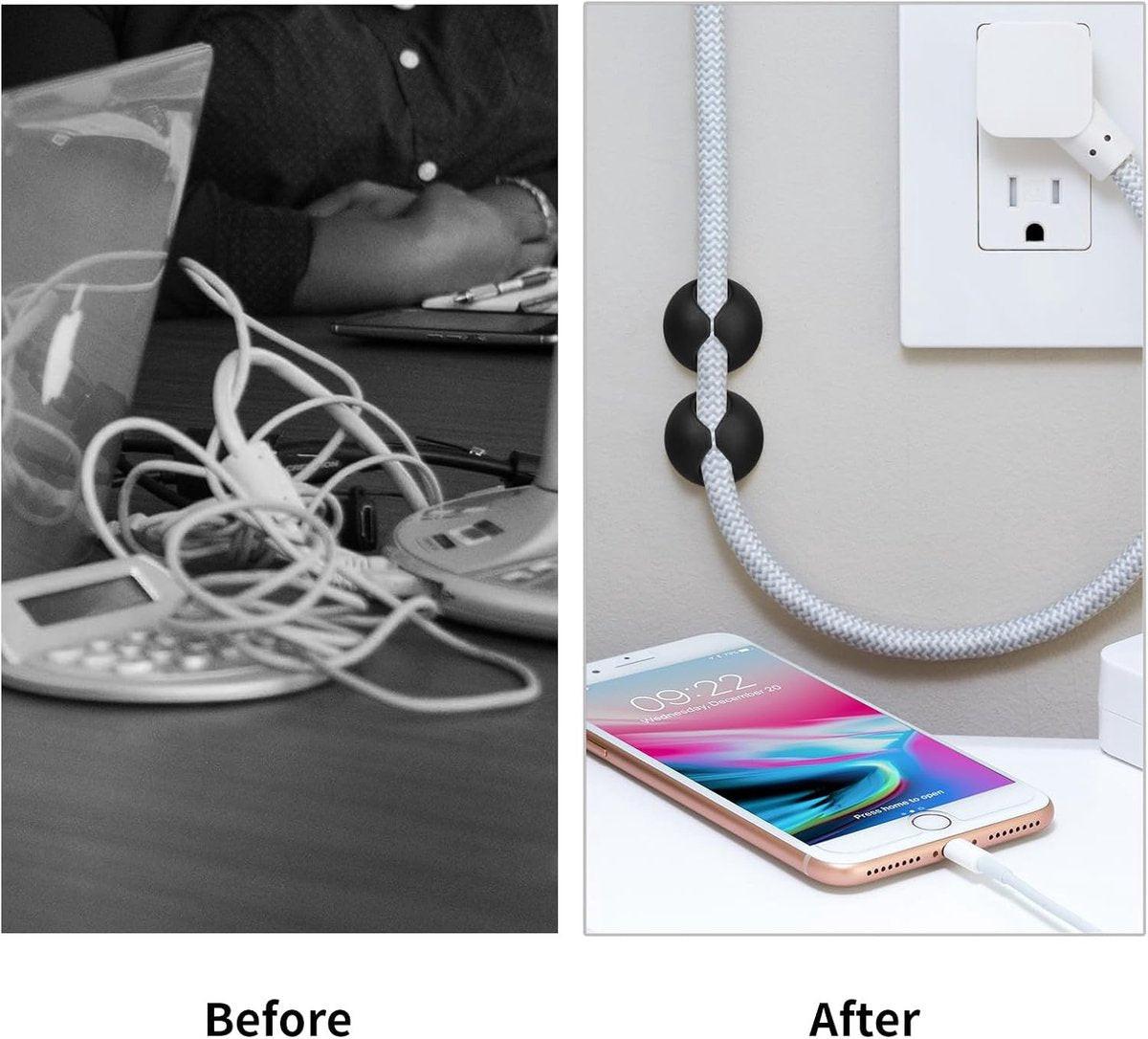 Pack of 12 Cable Clips - Black, Self-Adhesive Cable Organizer - Charger Holder - Cable Organizer - Suitable for bedside tables, desks, offices and for storing mice..
